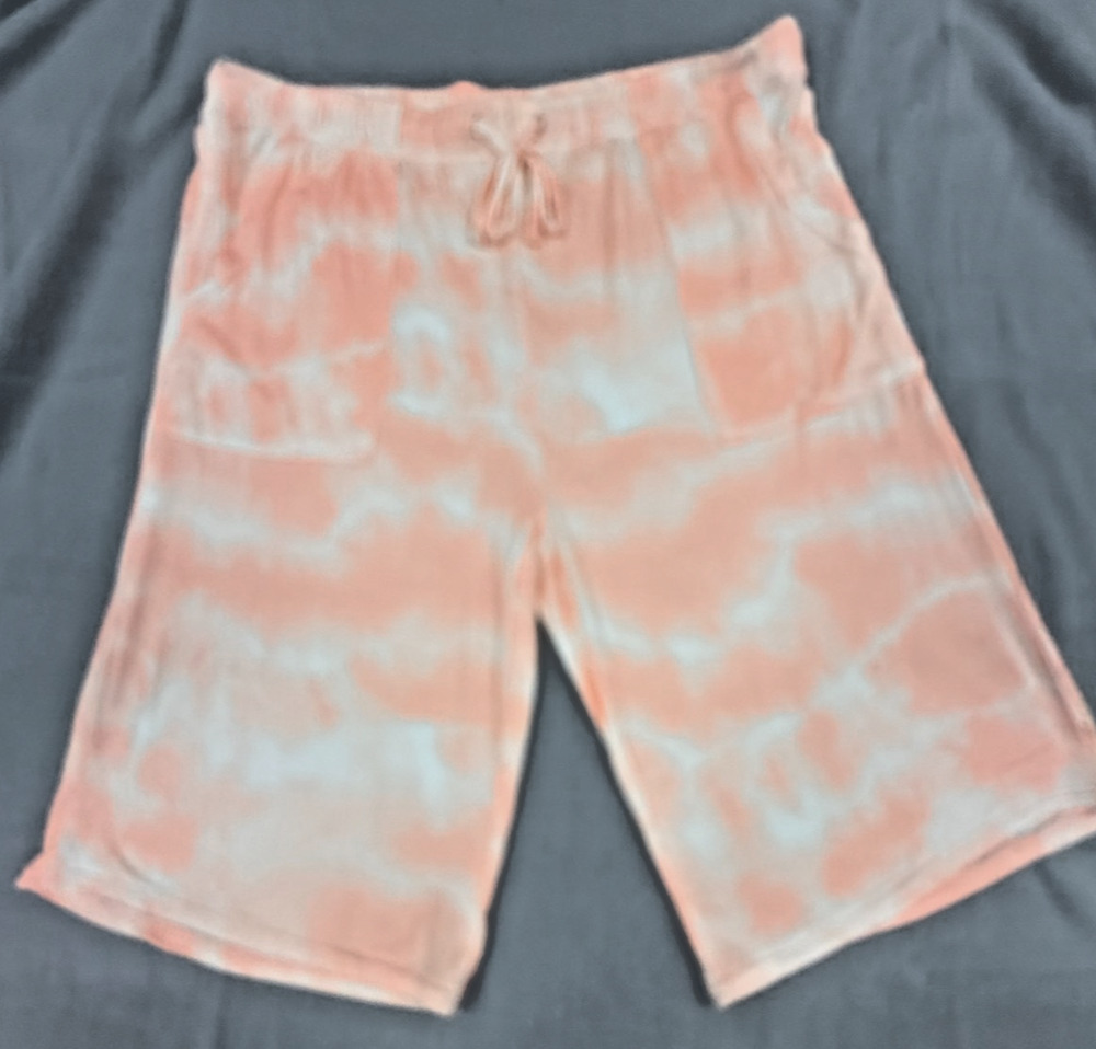 New York & Company 1X Pink White Tie Dye Bermuda Shorts Womens Plus Size 1X